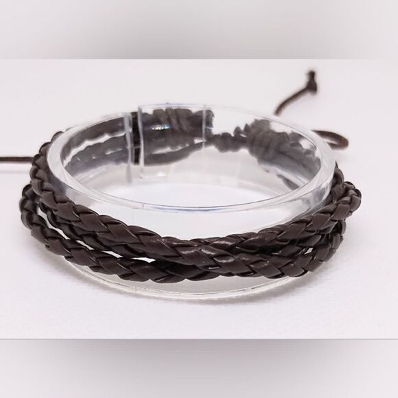 Men's bracelet leather braided layered brown new e6 - Picture 1 of 1
